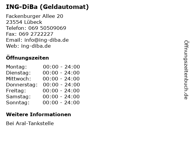 ING-DiBa (Geldautomat) in Lübeck: Adresse und Öffnungszeiten
