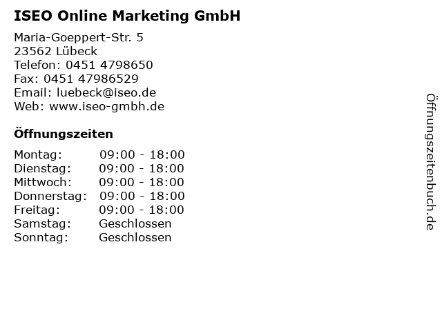 ISEO Online Marketing GmbH in Lübeck: Adresse und Öffnungszeiten
