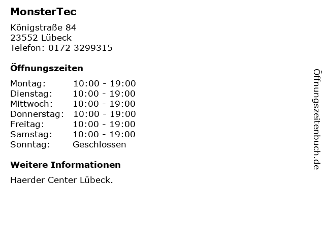 MonsterTec in Lübeck: Adresse und Öffnungszeiten