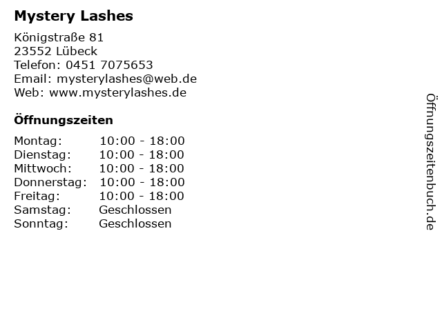Mystery Lashes in Lübeck: Adresse und Öffnungszeiten
