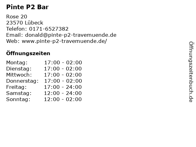 Pinte P2 Bar in Lübeck: Adresse und Öffnungszeiten