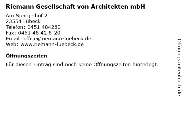 Riemann Gesellschaft von Architekten mbH in Lübeck: Adresse und Öffnungszeiten