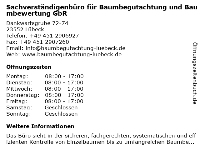 Sachverständigenbüro für Baumbegutachtung und Baumbewertung GbR in Lübeck: Adresse und Öffnungszeiten