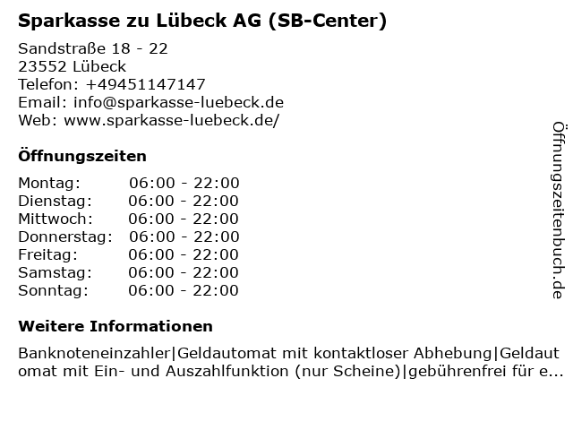 ᐅ Offnungszeiten Sparkasse Zu Lubeck Ag Geldautomat Sandstrasse Sandstrasse 18 22 In Lubeck