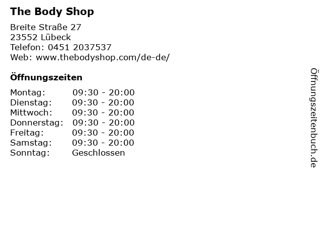 The Body Shop in Lübeck: Adresse und Öffnungszeiten