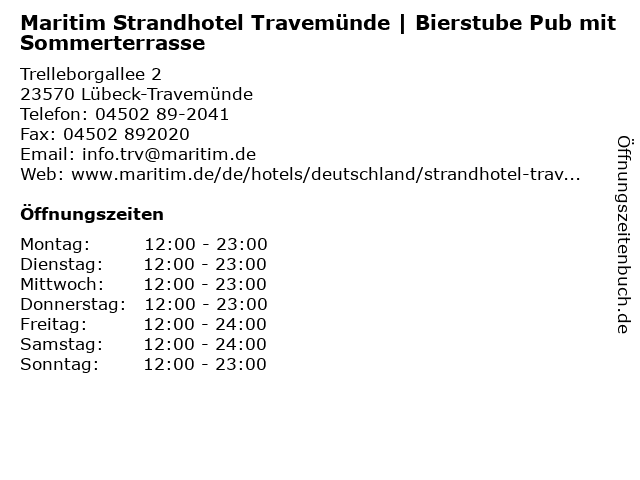 Maritim Strandhotel Travemünde | Bierstube Pub mit Sommerterrasse in Lübeck-Travemünde: Adresse und Öffnungszeiten