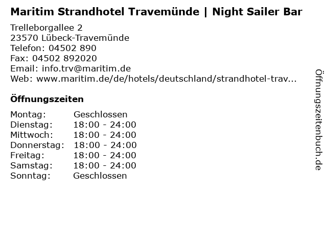 Maritim Strandhotel Travemünde | Night Sailer Bar in Lübeck-Travemünde: Adresse und Öffnungszeiten