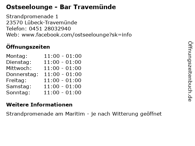 Ostseelounge - Bar Travemünde in Lübeck-Travemünde: Adresse und Öffnungszeiten