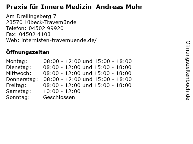 Praxis für Innere Medizin  Andreas Mohr in Lübeck-Travemünde: Adresse und Öffnungszeiten