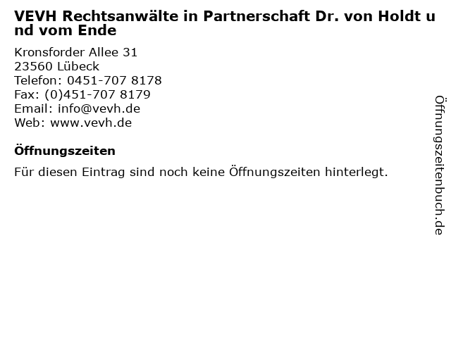 VEVH Rechtsanwälte in Partnerschaft Dr. von Holdt und vom Ende in Lübeck: Adresse und Öffnungszeiten