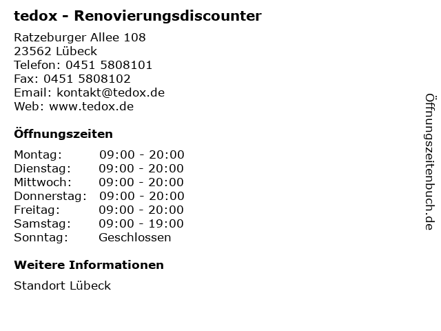 tedox - Renovierungsdiscounter in Lübeck: Adresse und Öffnungszeiten
