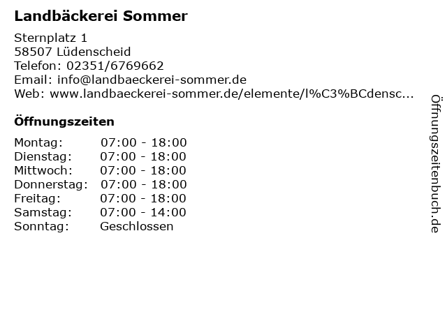 Landbäckerei Sommer in Lüdenscheid: Adresse und Öffnungszeiten