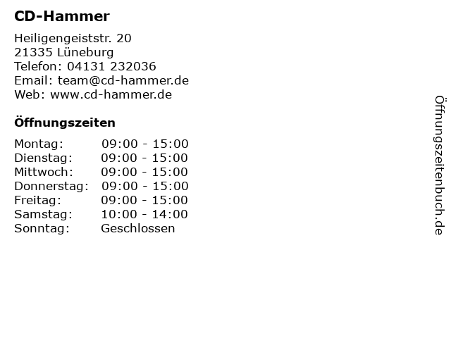 CD-Hammer in Lüneburg: Adresse und Öffnungszeiten