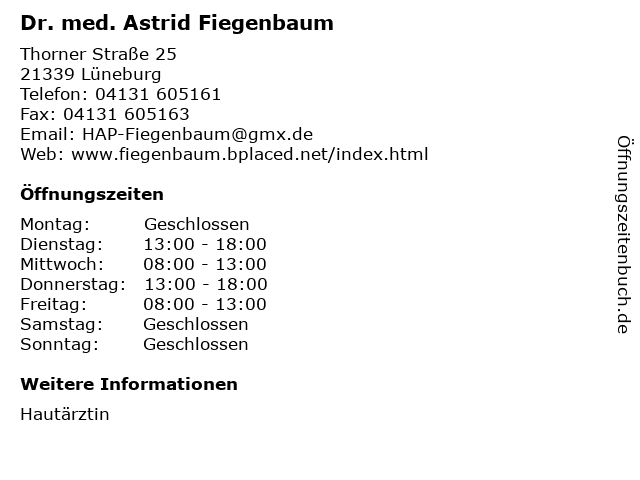 Dr. med. Astrid Fiegenbaum in Lüneburg: Adresse und Öffnungszeiten