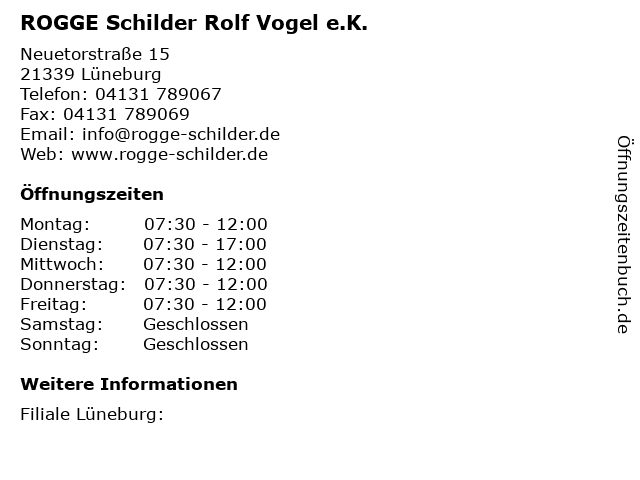ROGGE Schilder Rolf Vogel e.K. in Lüneburg: Adresse und Öffnungszeiten