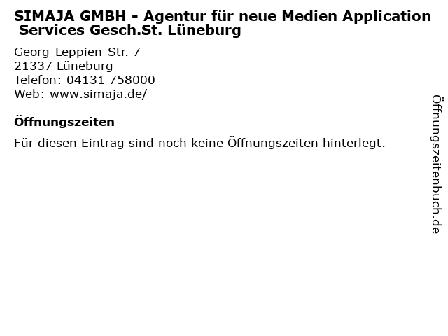 SIMAJA GMBH - Agentur für neue Medien Application Services Gesch.St. Lüneburg in Lüneburg: Adresse und Öffnungszeiten