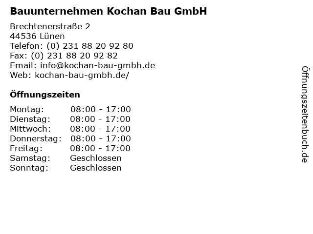 Bauunternehmen Kochan Bau GmbH in Lünen: Adresse und Öffnungszeiten