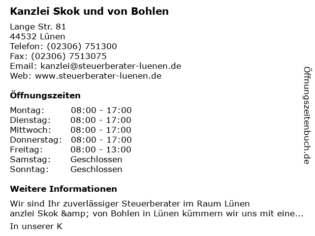 Kanzlei Skok und von Bohlen in Lünen: Adresse und Öffnungszeiten