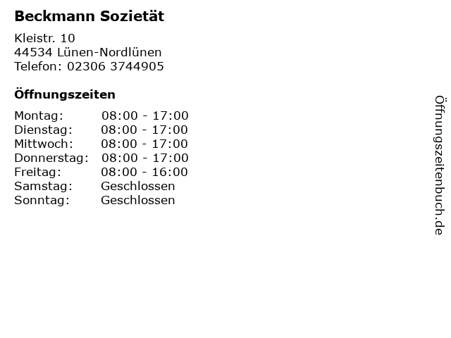 Beckmann Sozietät in Lünen-Nordlünen: Adresse und Öffnungszeiten
