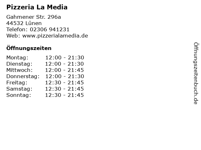 Pizzeria La Media in Lünen: Adresse und Öffnungszeiten