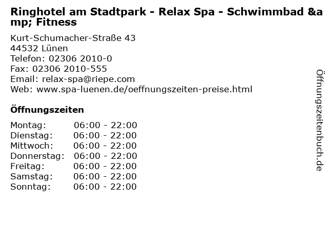 Ringhotel am Stadtpark - Relax Spa - Schwimmbad & Fitness in Lünen: Adresse und Öffnungszeiten