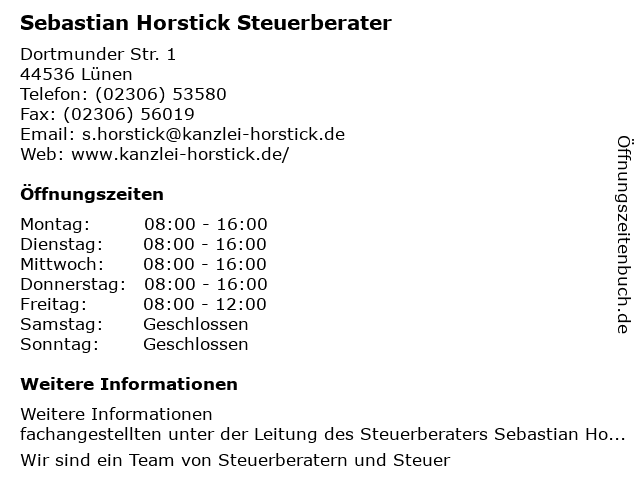Sebastian Horstick Steuerberater in Lünen: Adresse und Öffnungszeiten