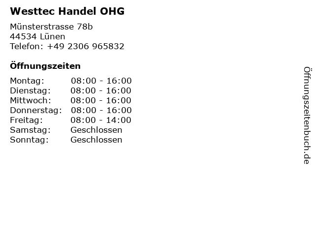 Westtec Handel OHG in Lünen: Adresse und Öffnungszeiten