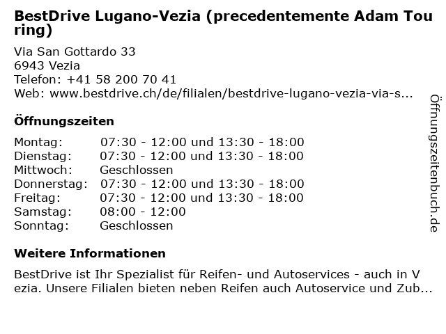 Adam Touring GmbH in Lugano: Adresse und Öffnungszeiten