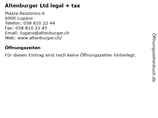 Altenburger Ltd legal + tax in Lugano: Adresse und Öffnungszeiten