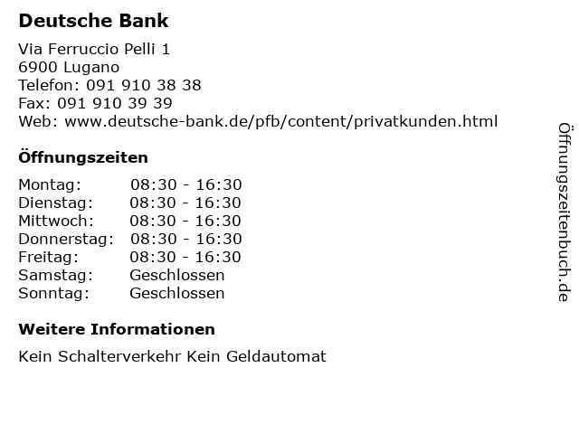 Deutsche Bank in Lugano: Adresse und Öffnungszeiten