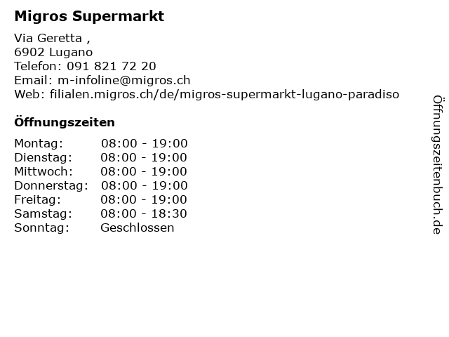 Migros Supermarkt in Lugano: Adresse und Öffnungszeiten