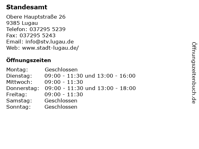 Standesamt in Lugau: Adresse und Öffnungszeiten