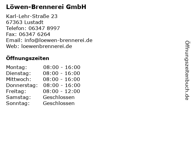 Löwen-Brennerei GmbH in Lustadt: Adresse und Öffnungszeiten