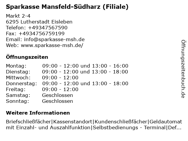 ᐅ Offnungszeiten Sparkasse Mansfeld Sudharz Filiale Markt Lutherstadt Eisleben Markt 2 4 In Lutherstadt Eisleben