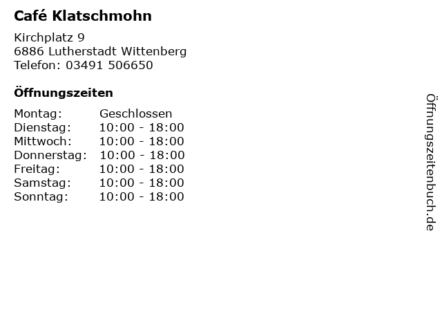 Café Klatschmohn in Lutherstadt Wittenberg: Adresse und Öffnungszeiten
