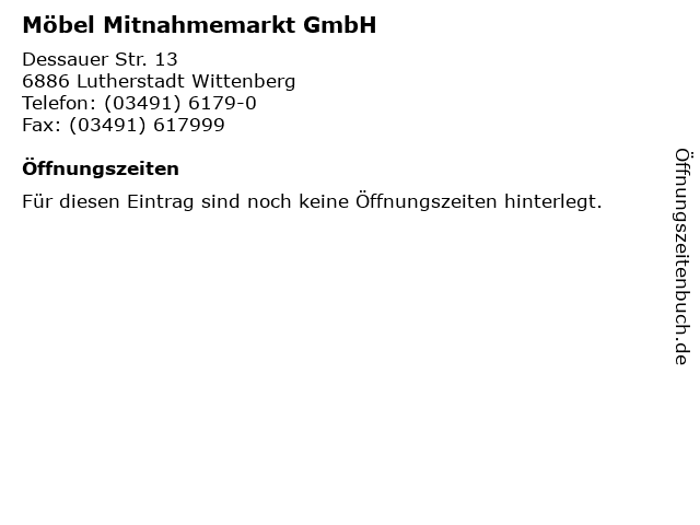 ᐅ Öffnungszeiten „Möbel Mitnahmemarkt GmbH“ Dessauer Str