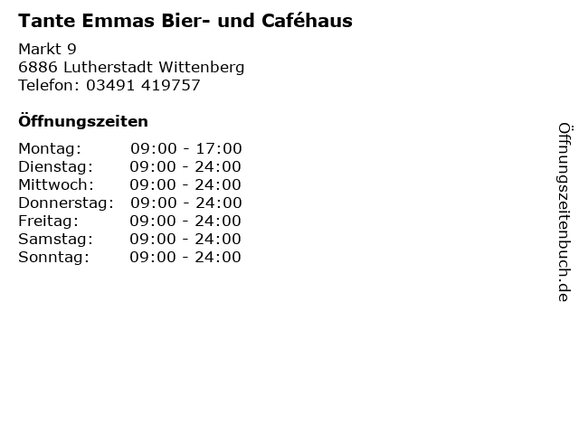 Tante Emmas Bier- und Caféhaus in Lutherstadt Wittenberg: Adresse und Öffnungszeiten
