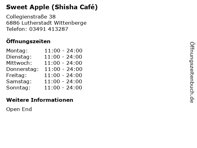 Sweet Apple (Shisha Café) in Lutherstadt Wittenberge: Adresse und Öffnungszeiten