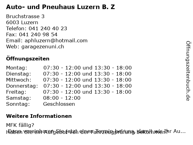 Auto- und Pneuhaus Luzern Bekim Zenuni in Luzern: Adresse und Öffnungszeiten