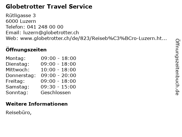 Globetrotter Travel Service in Luzern: Adresse und Öffnungszeiten