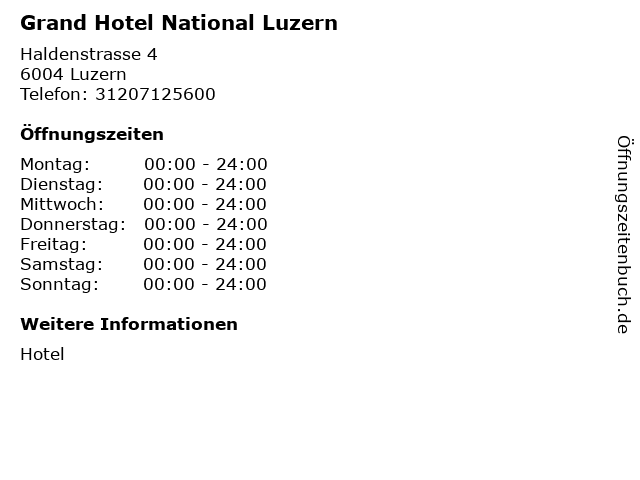 Grand Hotel National Luzern in Luzern: Adresse und Öffnungszeiten