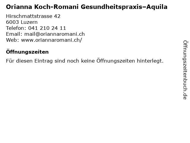 Orianna Koch-Romani Gesundheitspraxis–Aquila in Luzern: Adresse und Öffnungszeiten
