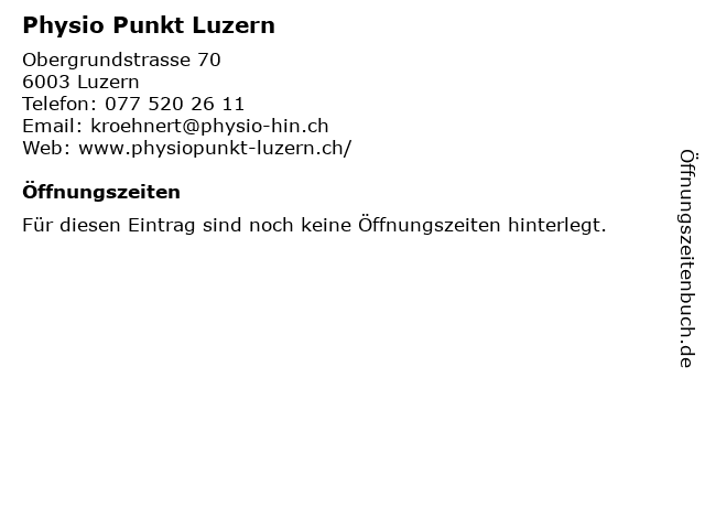 Physio Punkt Luzern in Luzern: Adresse und Öffnungszeiten