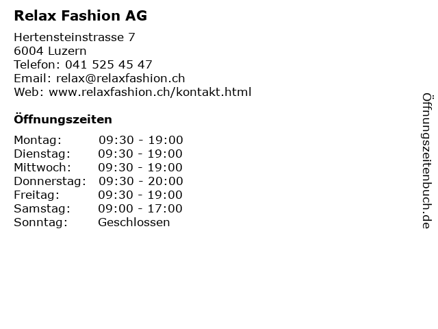 Relax Fashion Ag in Luzern: Adresse und Öffnungszeiten