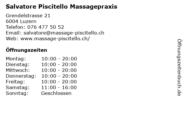 Salvatore Piscitello Massagepraxis in Luzern: Adresse und Öffnungszeiten