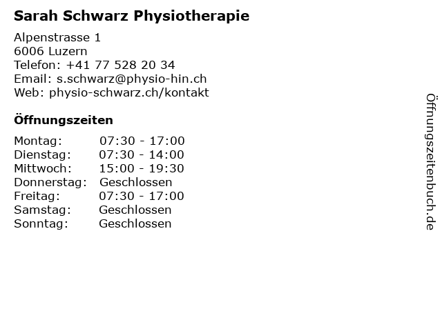 Sarah Schwarz Physiotherapie in Luzern: Adresse und Öffnungszeiten