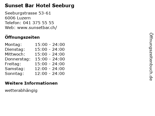 Sunset Bar Hotel Seeburg in Luzern: Adresse und Öffnungszeiten