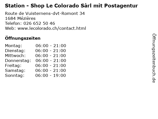 Station - Shop Le Colorado Sàrl mit Postagentur in Mézières: Adresse und Öffnungszeiten