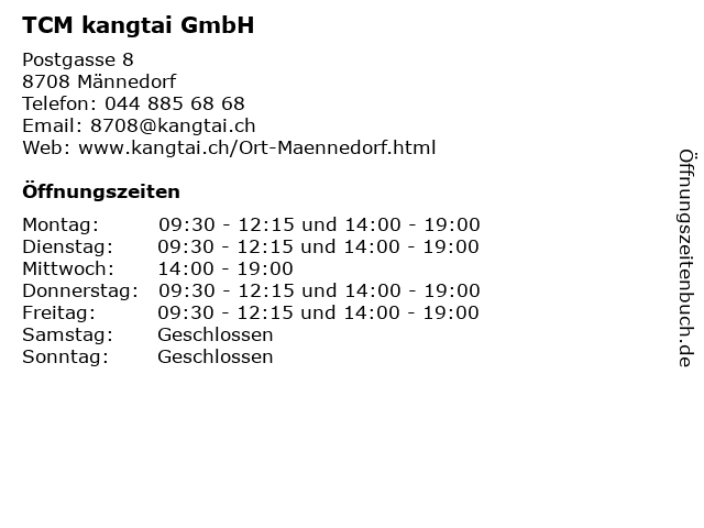 TCM kangtai GmbH in Männedorf: Adresse und Öffnungszeiten