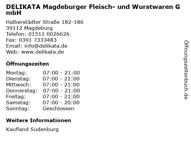 DELIKATA Magdeburger Fleisch- und Wurstwaren GmbH in Magdeburg: Adresse und Öffnungszeiten